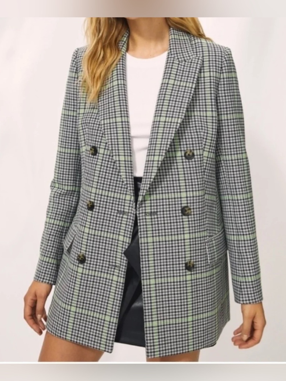 Aritzia Wilfred size 2 Margaux grey Checked Double-Breasted Blazer